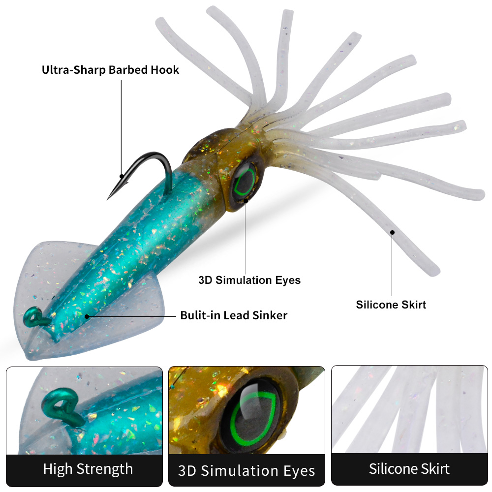 Proberos 1pc Luminous Squid So - مراجعة Fishing Lure Swimbait وسعره